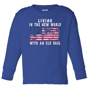 Living In The New World With An Old Soul America Flag Toddler Long Sleeve Shirt