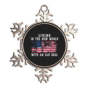 Living In The New World With An Old Soul America Flag Metallic Star Ornament