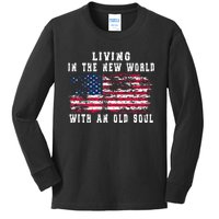 Living In The New World With An Old Soul America Flag Kids Long Sleeve Shirt