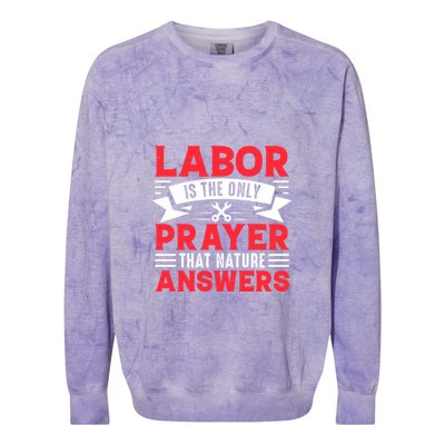 Labor Is The Only Prayer That Nature Answers Gift Labor Day Colorblast Crewneck Sweatshirt