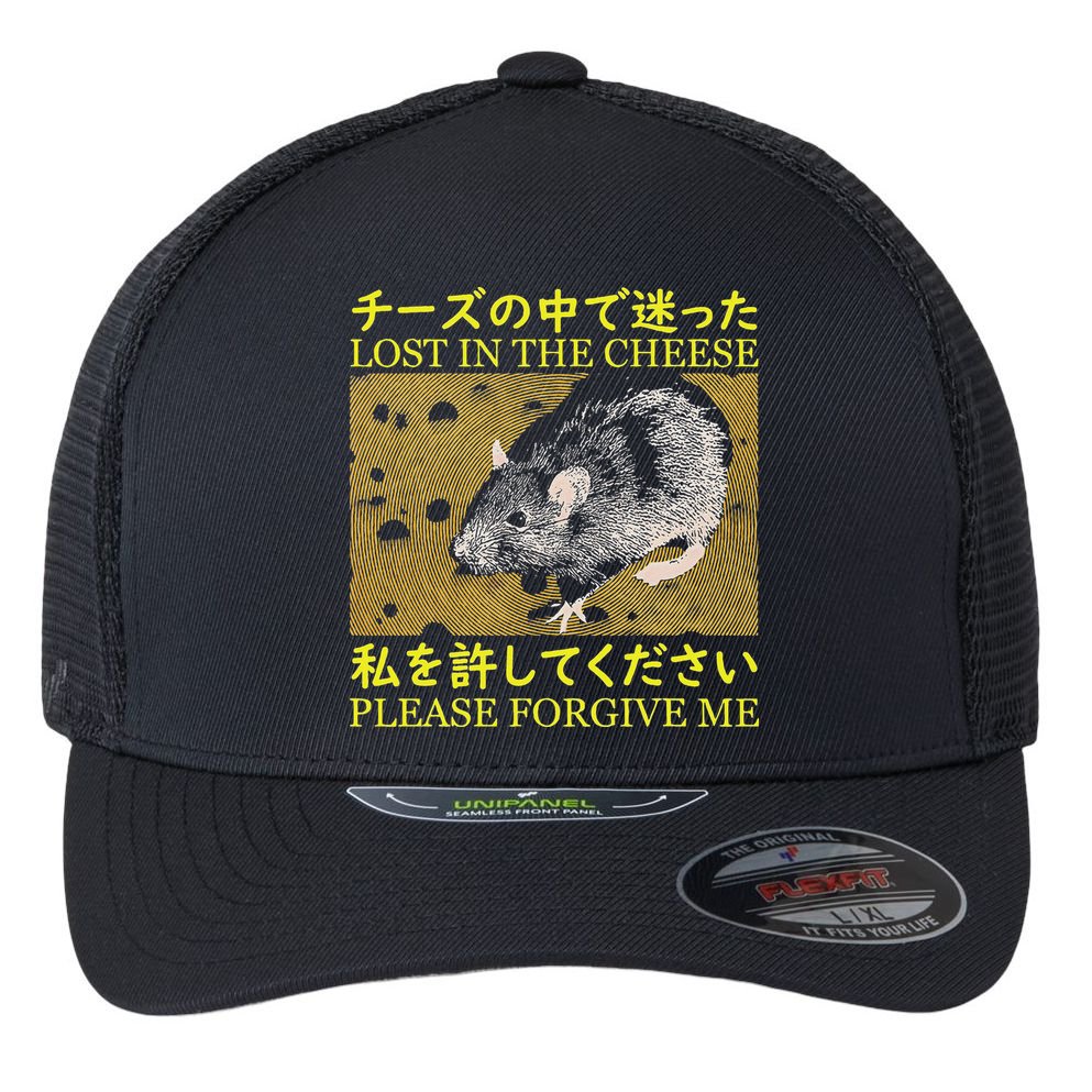 Lost In The Cheese Japanese Rat Flexfit Unipanel Trucker Cap