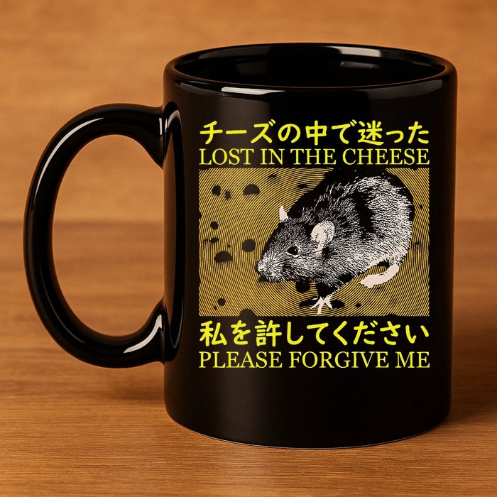 Lost In The Cheese Japanese Rat 11oz C Handle Ceramic Mug