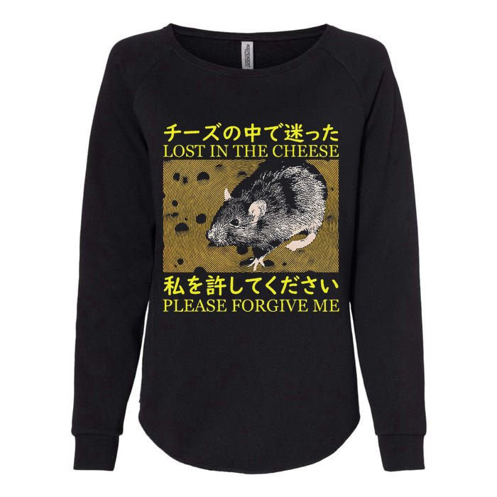 Lost In The Cheese Japanese Rat Womens California Wash Sweatshirt