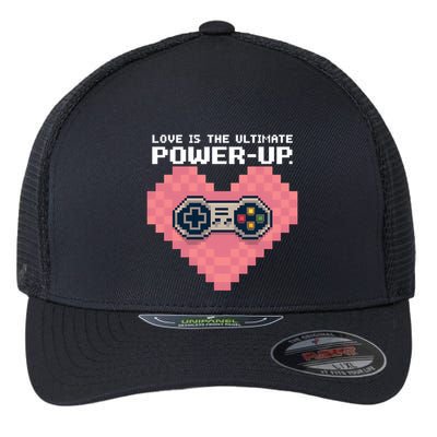Love Is The Ultimate Powerup Funny Heart Game Controller Great Gift Flexfit Unipanel Trucker Cap