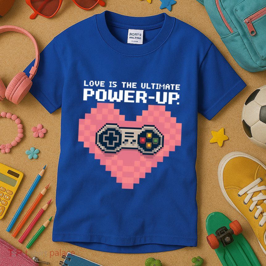 Love Is The Ultimate Powerup Funny Heart Game Controller Great Gift Kids T-Shirt