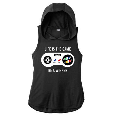 Life Is The Game Be A Winner Ladies PosiCharge Tri-Blend Wicking Draft Hoodie Tank