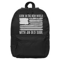 Living In The New World With An Old Soul America Flag 16 in Basic Backpack