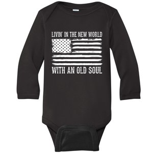 Living In The New World With An Old Soul America Flag Baby Long Sleeve Bodysuit