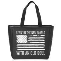 Living In The New World With An Old Soul America Flag Zip Tote Bag