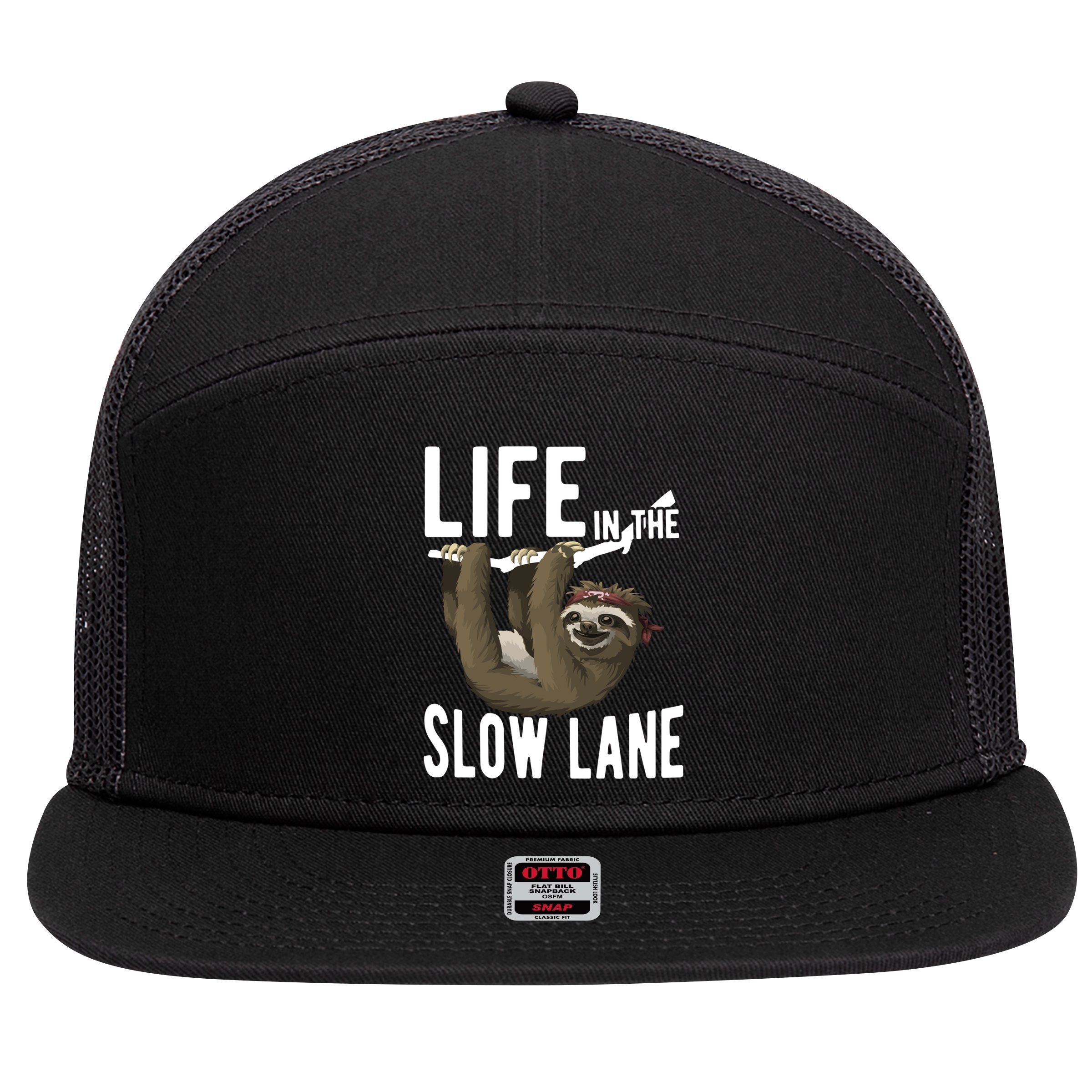 Life In The Slow Lane Funny Sloth Lover Meaningful Gift 7 Panel Mesh Trucker Snapback Hat