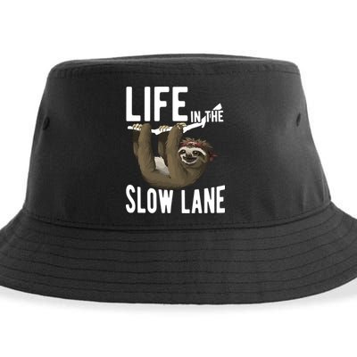 Life In The Slow Lane Funny Sloth Lover Meaningful Gift Sustainable Bucket Hat