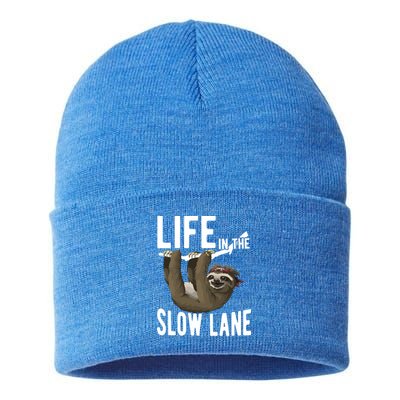 Life In The Slow Lane Funny Sloth Lover Meaningful Gift Sustainable Knit Beanie