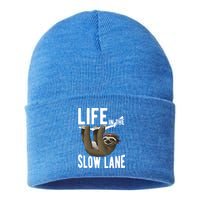 Life In The Slow Lane Funny Sloth Lover Meaningful Gift Sustainable Knit Beanie