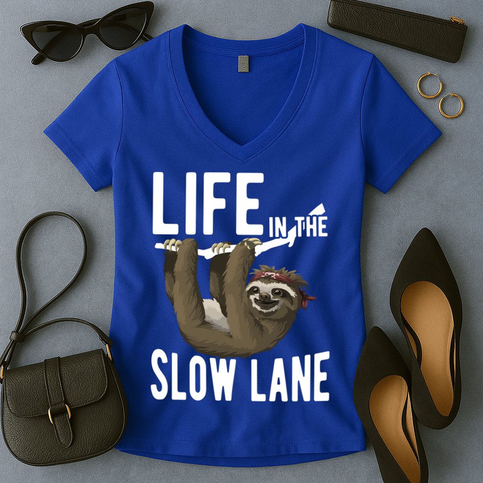 Life In The Slow Lane Funny Sloth Lover Meaningful Gift Women's V-Neck T-Shirt