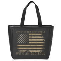 Living In The New World With An Old Soul America Flag Zip Tote Bag