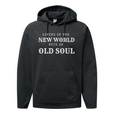 Living In The New World With An Old Soul America Flag Performance Fleece Hoodie