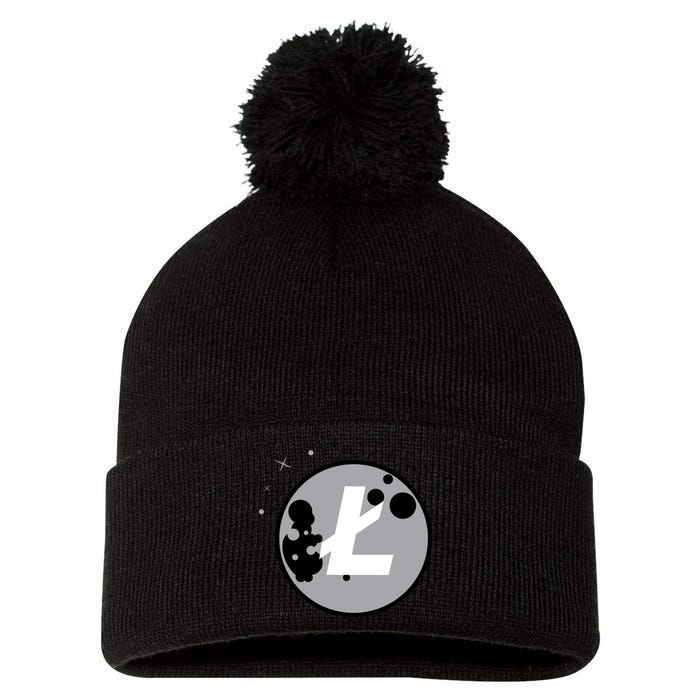 Litecoin Moon Cryptocurrency Pom Pom 12in Knit Beanie