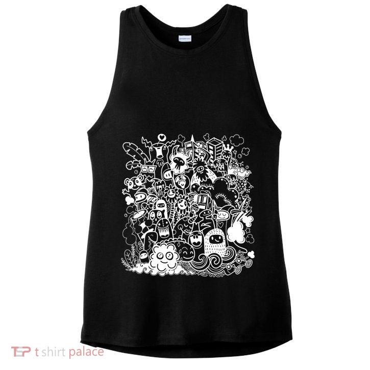 Little Cartoon Monster Mash Up Ladies PosiCharge Tri-Blend Wicking Tank