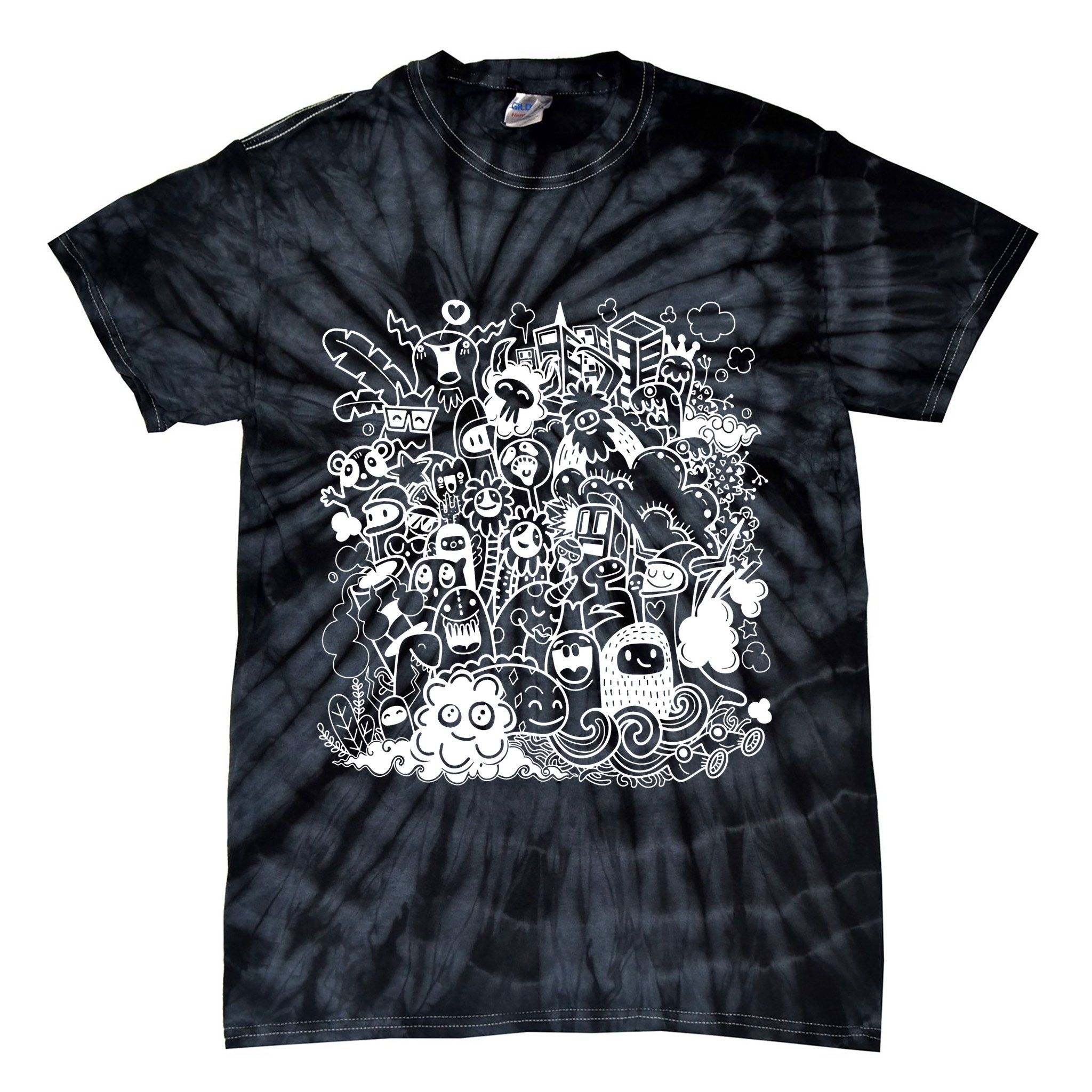 Little Cartoon Monster Mash Up Tie-Dye T-Shirt