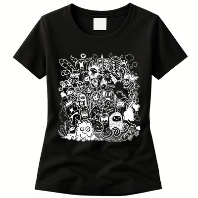 Little Cartoon Monster Mash Up Womens T-Shirt