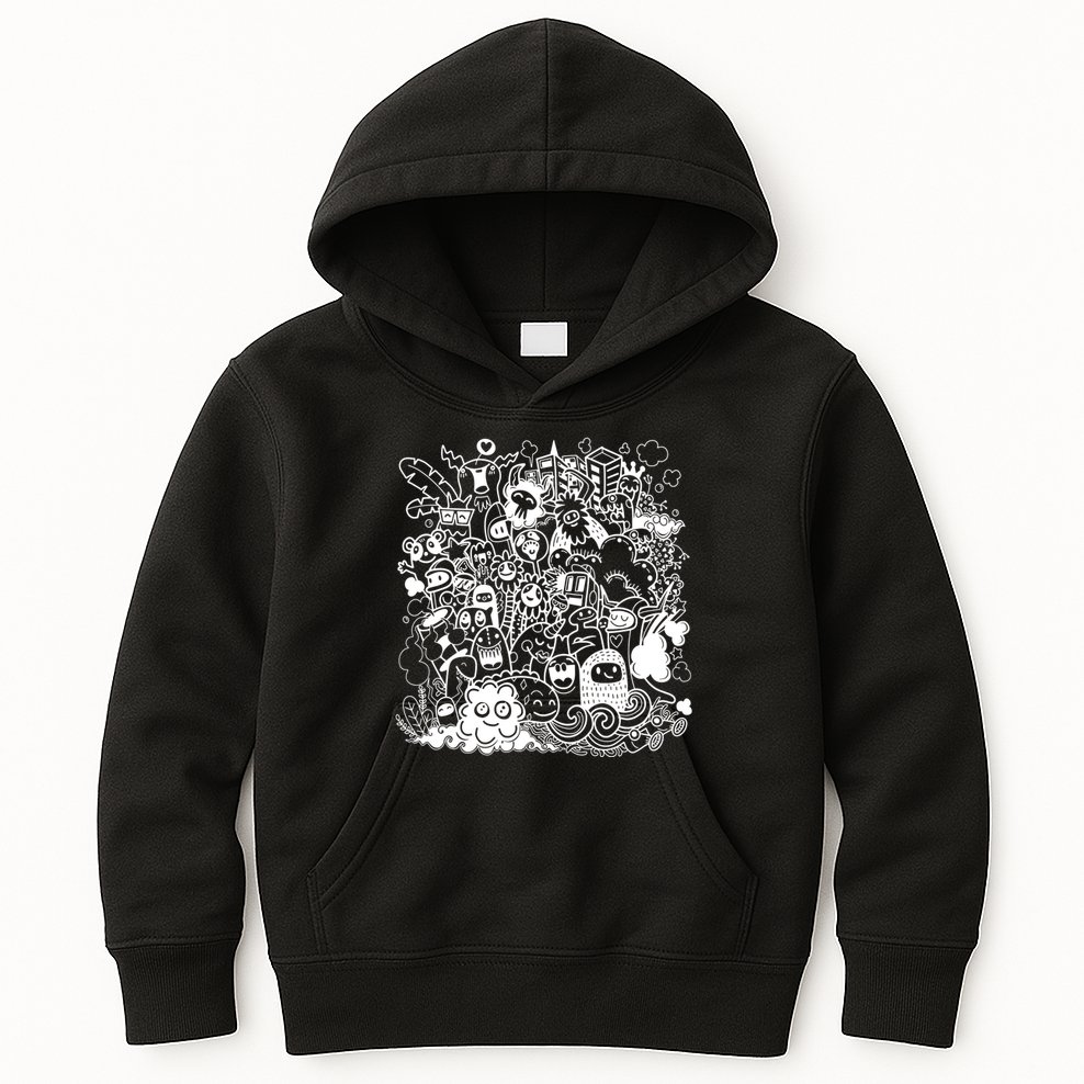 Little Cartoon Monster Mash Up Kids Hoodie