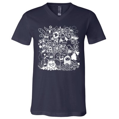 Little Cartoon Monster Mash Up V-Neck T-Shirt