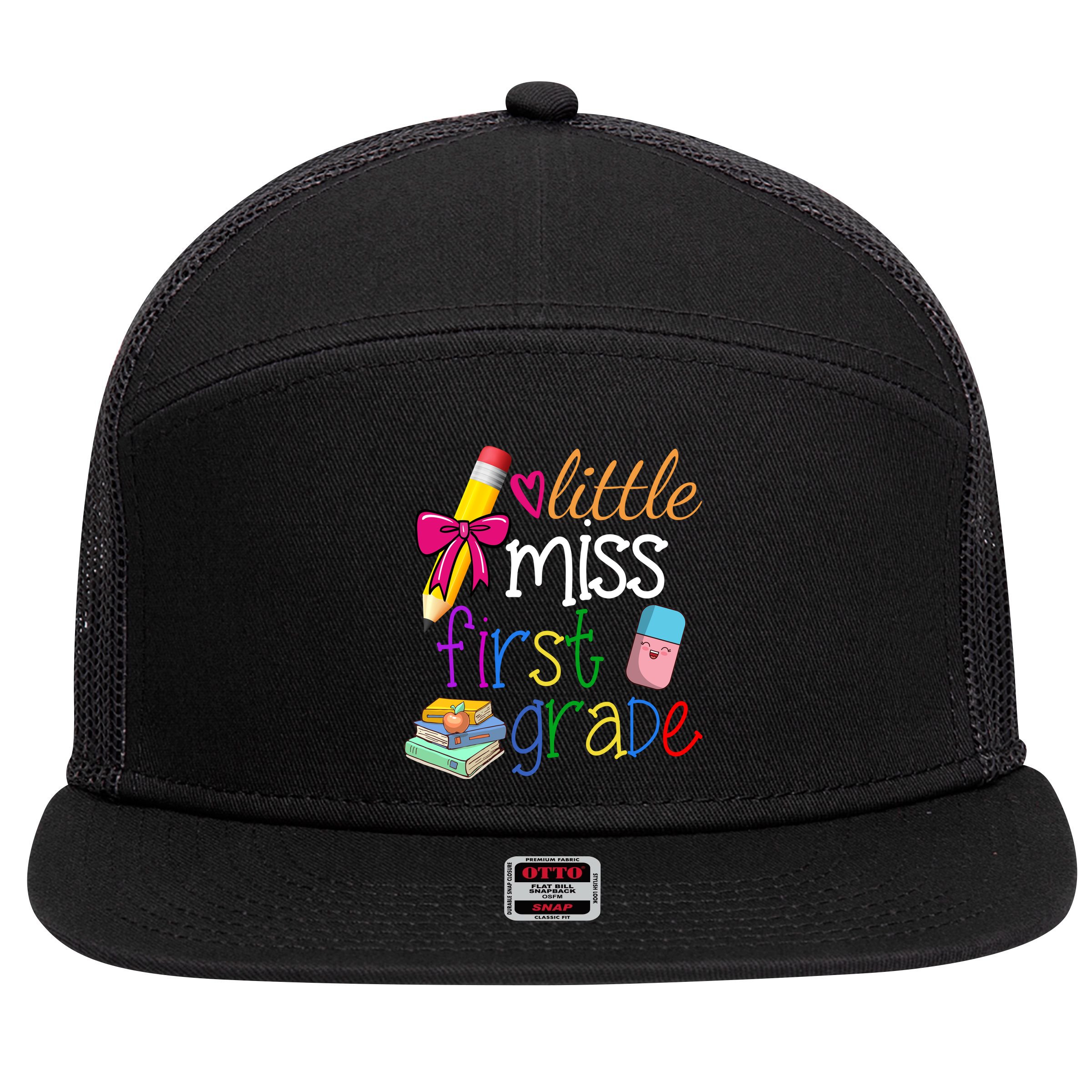 Little Miss First Grade 7 Panel Mesh Trucker Snapback Hat