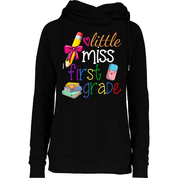 Little Miss First Grade Womens Funnel Neck Pullover Hood