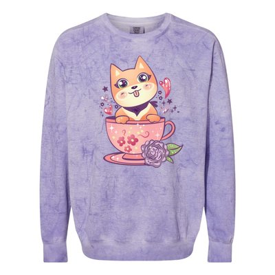 Little Teacup Dog Anime Colorblast Crewneck Sweatshirt