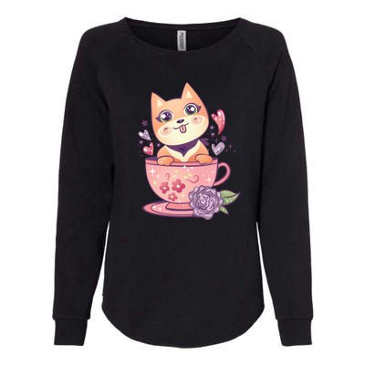 Little Teacup Dog Anime Womens California Wash Sweatshirt