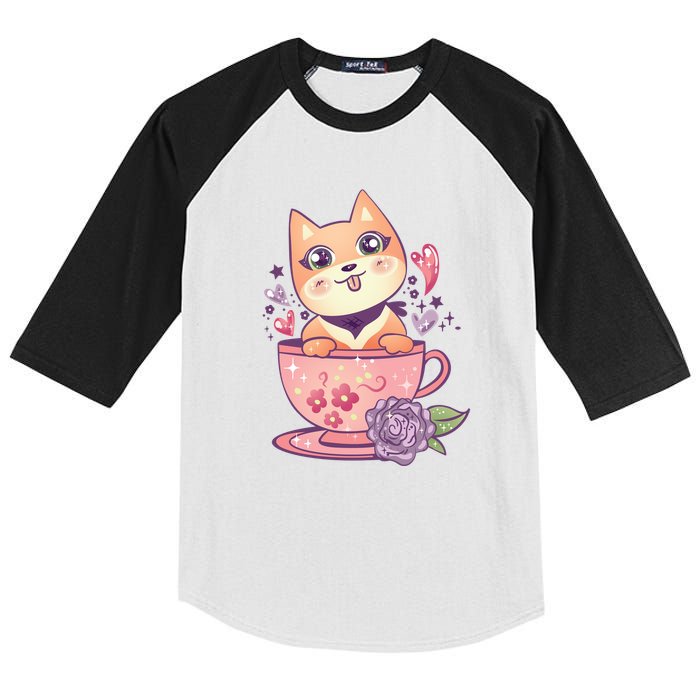 Little Teacup Dog Anime Kids Colorblock Raglan Jersey