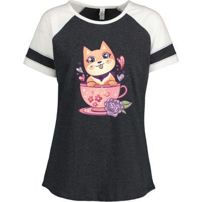 Little Teacup Dog Anime Enza Ladies Jersey Colorblock Tee