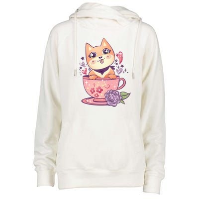 Little Teacup Dog Anime Womens Funnel Neck Pullover Hood