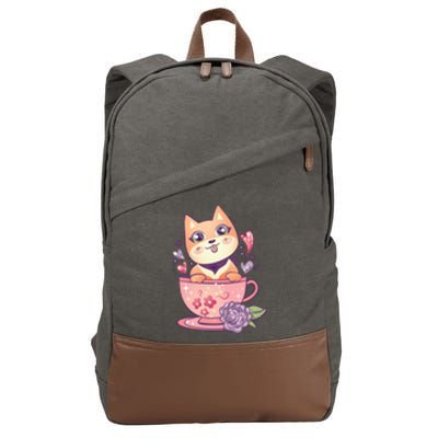 Little Teacup Dog Anime Cotton Canvas Backpack