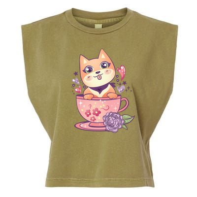 Little Teacup Dog Anime Garment-Dyed Women's Muscle Tee