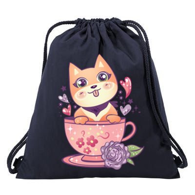 Little Teacup Dog Anime Drawstring Bag