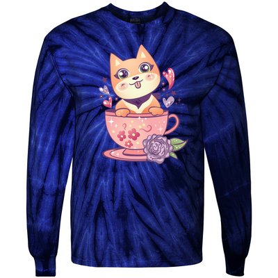 Little Teacup Dog Anime Tie-Dye Long Sleeve Shirt