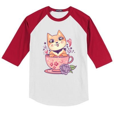 Little Teacup Dog Anime Kids Colorblock Raglan Jersey