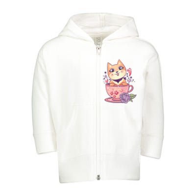 Little Teacup Dog Anime Toddler Zip Fleece Hoodie