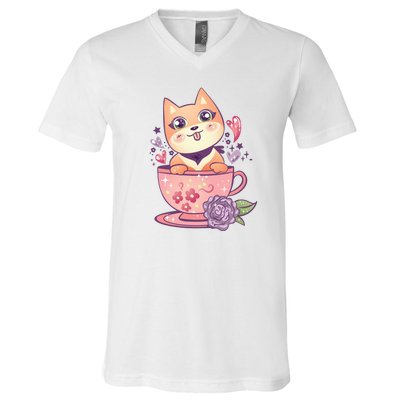 Little Teacup Dog Anime V-Neck T-Shirt