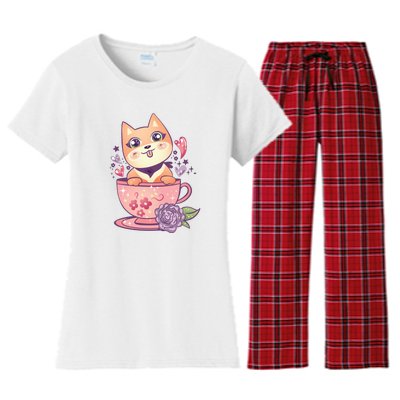 Little Teacup Dog Anime Women's Flannel Pajama Set