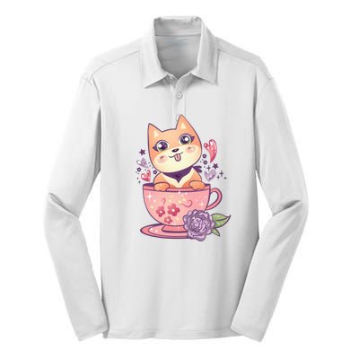 Little Teacup Dog Anime Silk Touch Performance Long Sleeve Polo