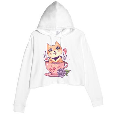 Little Teacup Dog Anime Crop Fleece Hoodie