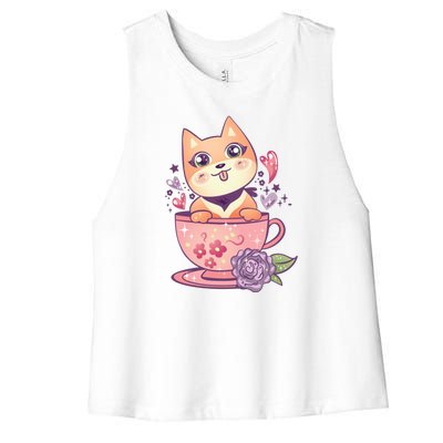 Little Teacup Dog Anime Women's Racerback Cropped Tank