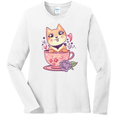 Little Teacup Dog Anime Ladies Long Sleeve Shirt