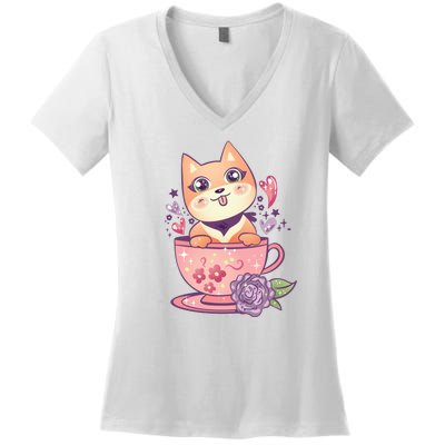 Little Teacup Dog Anime Women's V-Neck T-Shirt