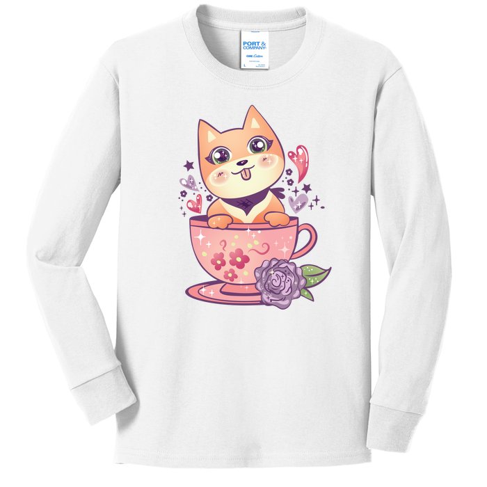 Little Teacup Dog Anime Kids Long Sleeve Shirt