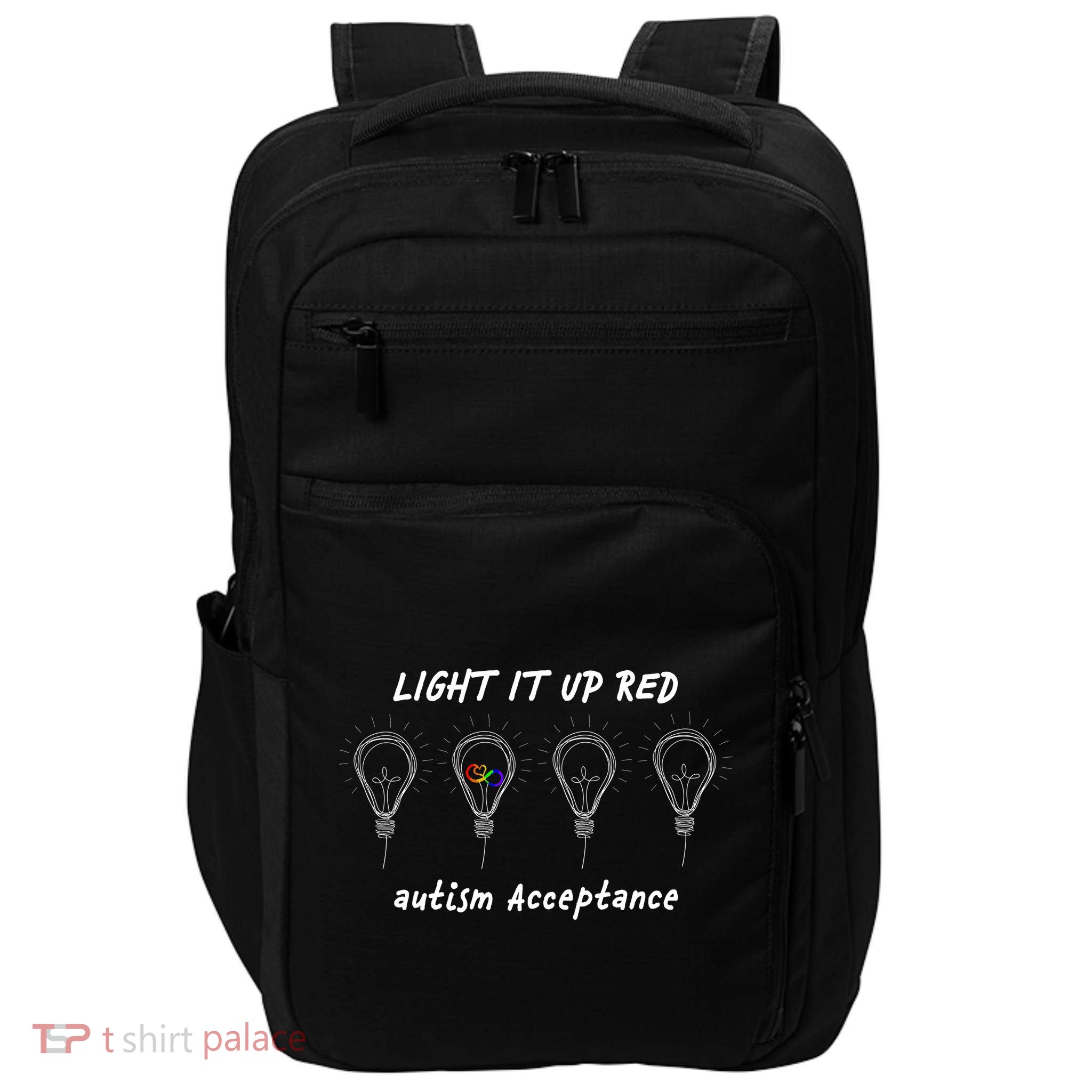 Light It Up Red Autism Acceptance Impact Tech Backpack
