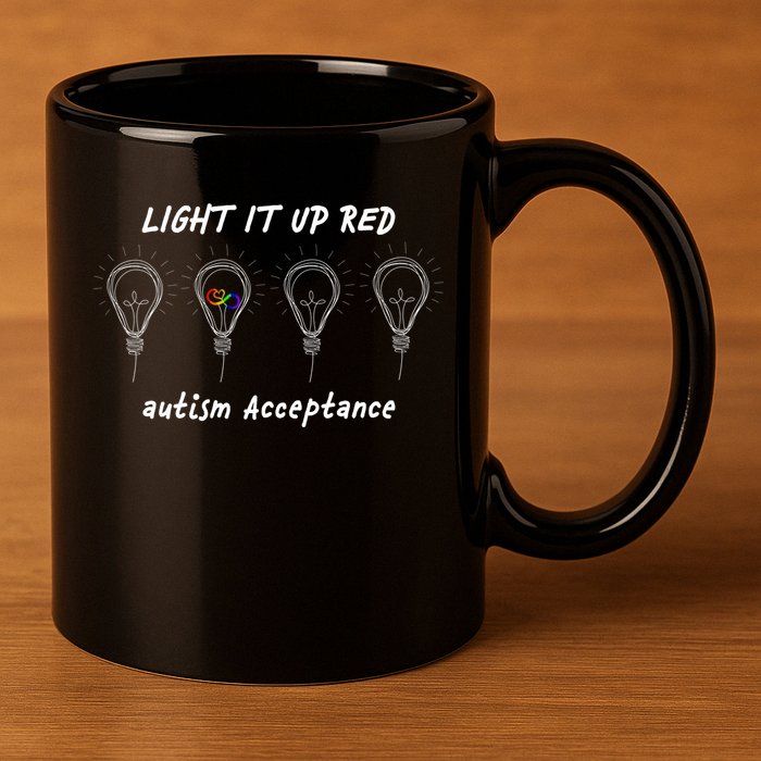 Light It Up Red Autism Acceptance 11oz C Handle Ceramic Mug
