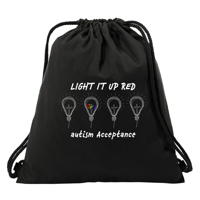 Light It Up Red Autism Acceptance Drawstring Bag